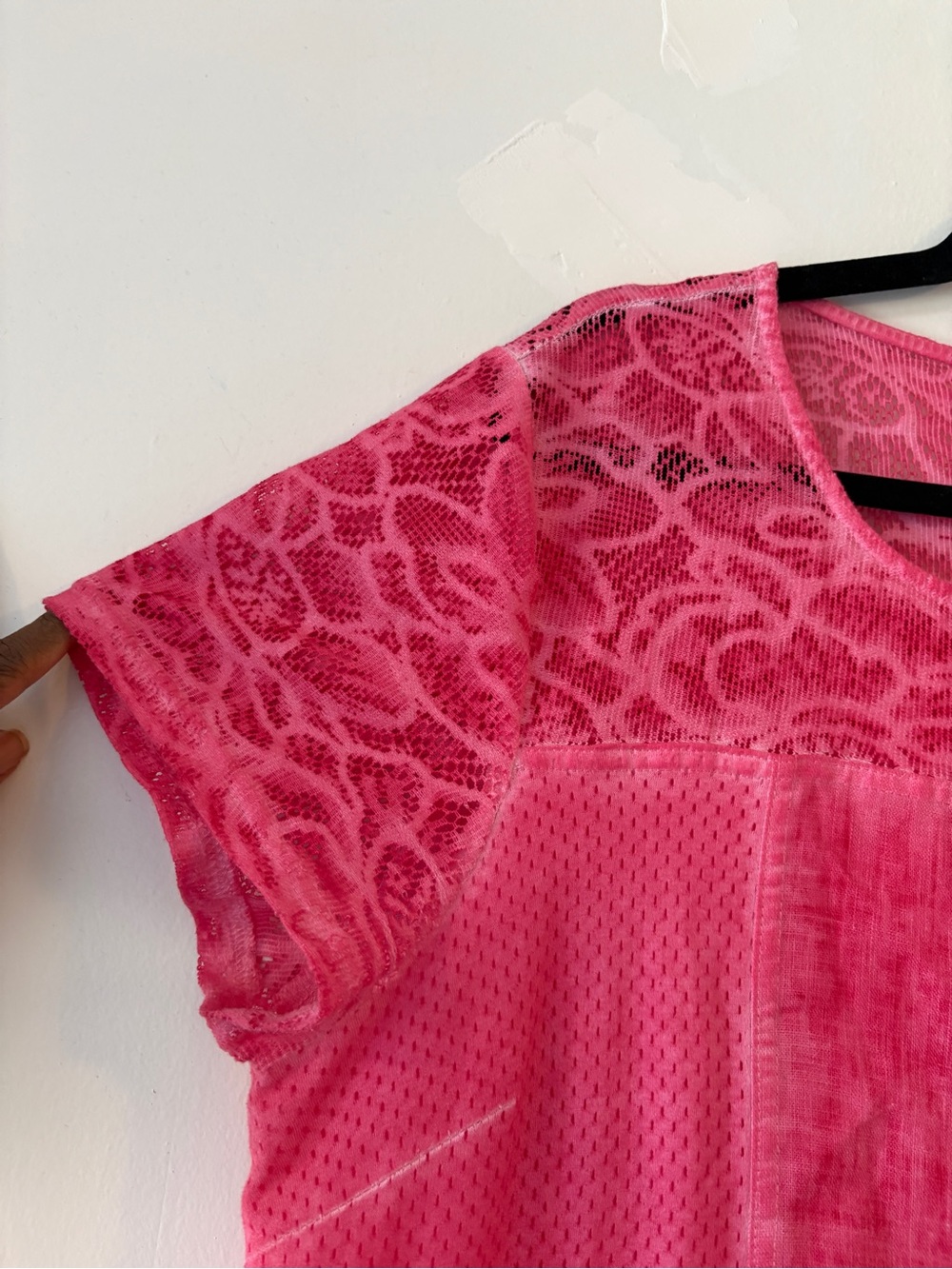 Maloka Pink Linen Blend Shift Dress with Lace Yoke Short Sleeve Size Small - Picture 7 of 12